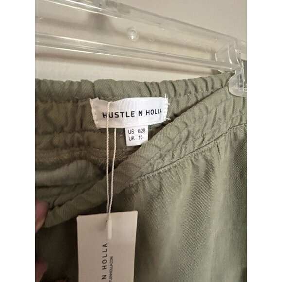 Hustle N Holla NEW Army Green Cargo Pants Wide Leg Large Pockets Jogger Size 6 - Picture 5 of 11